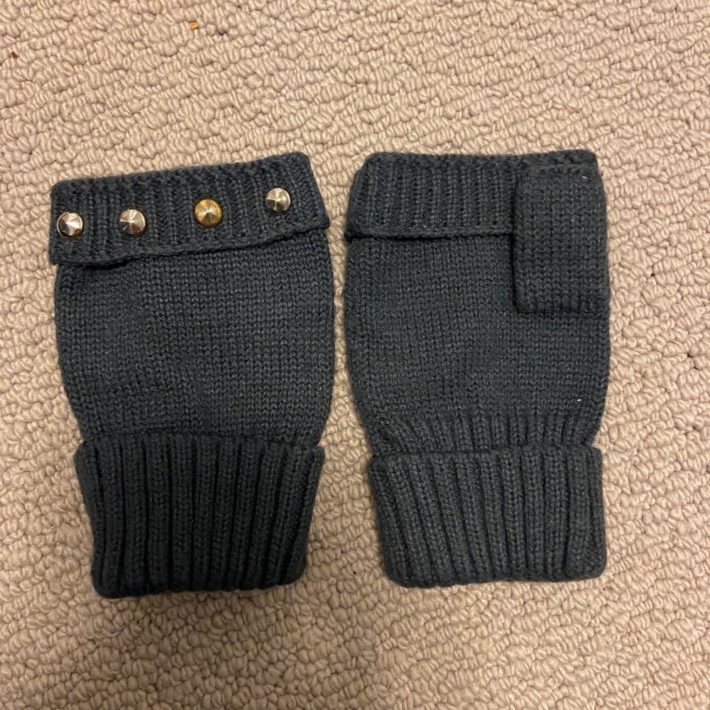 Blue Studded Fingerless Gloves